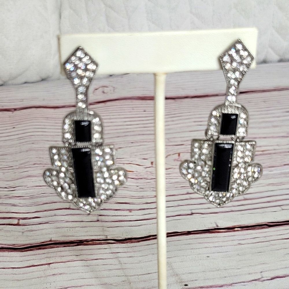 Vintage Art Deco Style Rhinestone Hanging Earrings